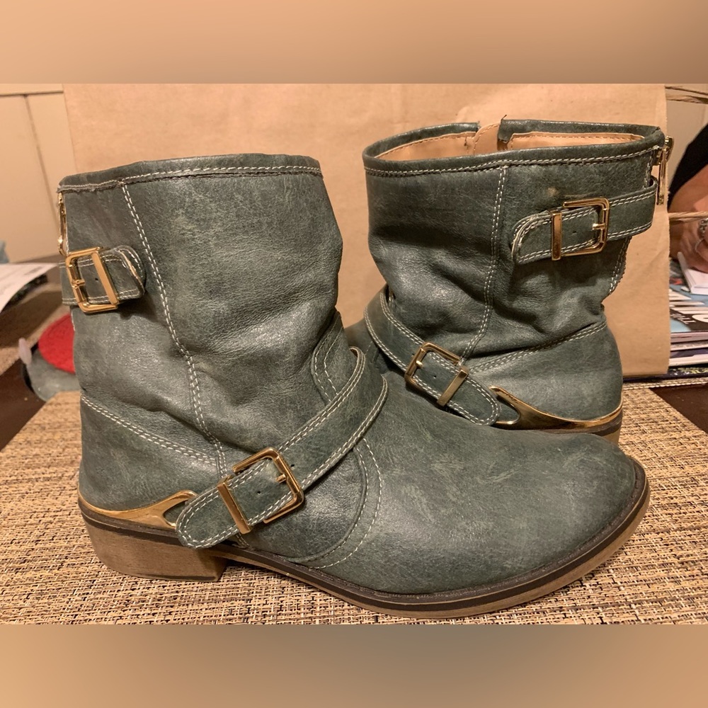 YBS size 9 short boots mint green-ish color with gold embellishments